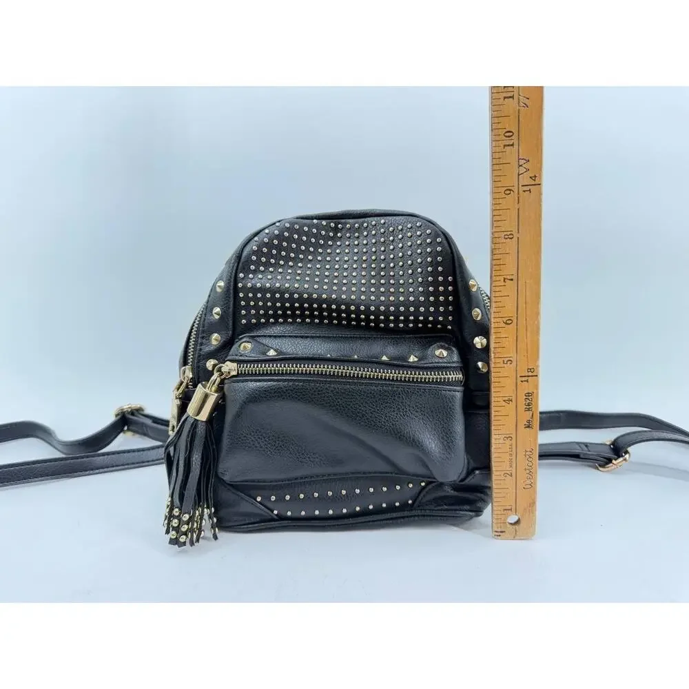 Bebe Black Studded Mini Backpack Purse Faux Leather Tassel One Size